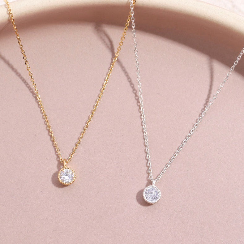Sterling Silver Cubic Zirconia Necklace 3color - find pick korea