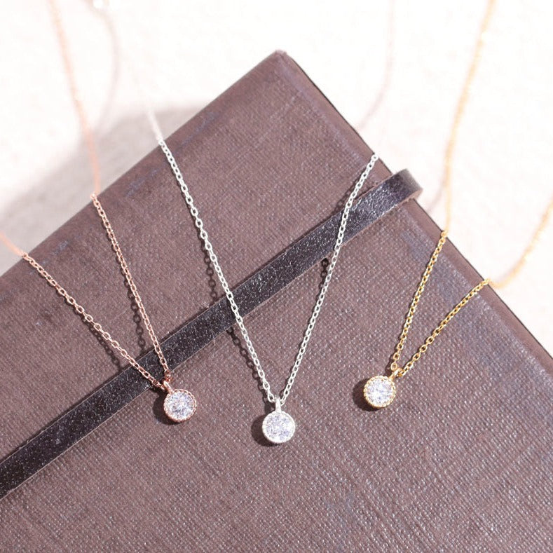 Sterling Silver Cubic Zirconia Necklace 3color - find pick korea