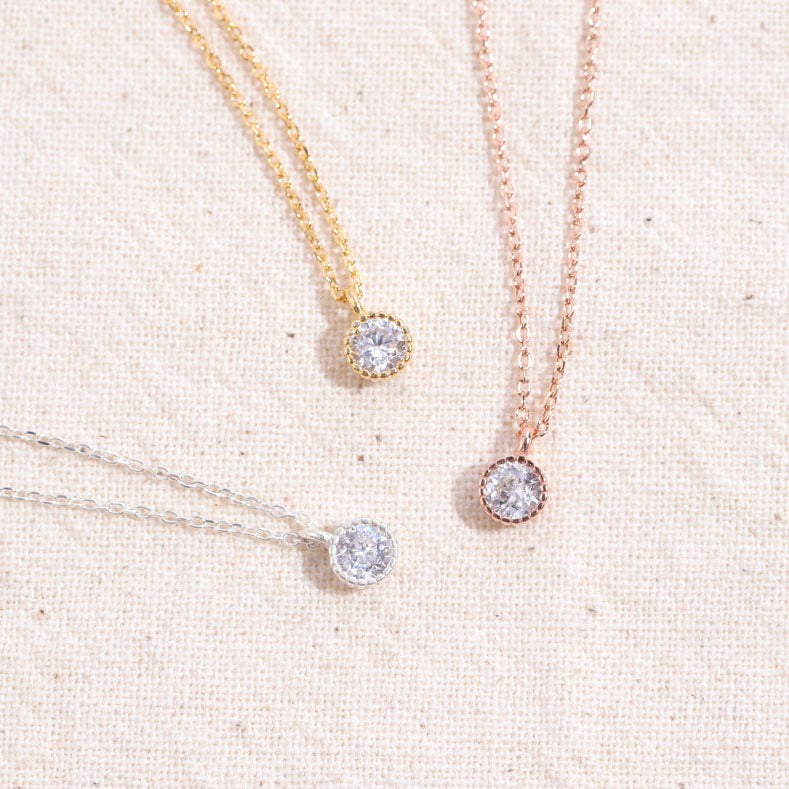 Sterling Silver Cubic Zirconia Necklace 3color - find pick korea