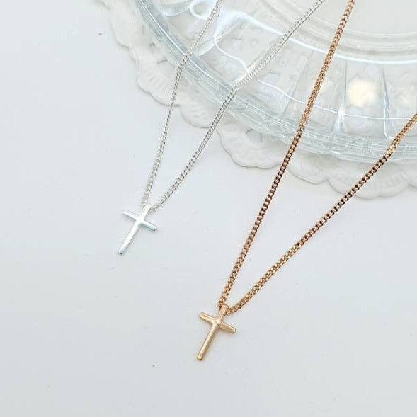 Sterling Silver tiny Cross Pendant Necklace for Women  | Fashion Jewelry - find pick korea