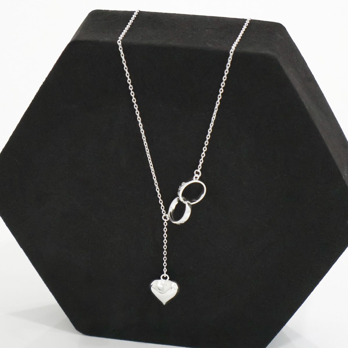 Sterling Silver Heart Pendant Necklace with Interlocking Rings | Fashion Jewelry - find pick korea