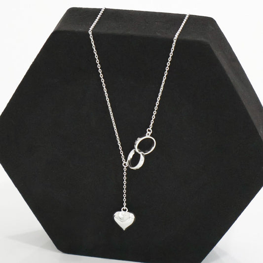 Sterling Silver Heart Pendant Necklace with Interlocking Rings | Fashion Jewelry - find pick korea