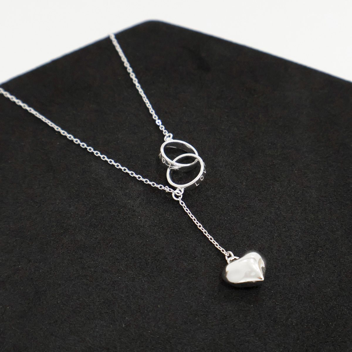 Sterling Silver Heart Pendant Necklace with Interlocking Rings | Fashion Jewelry - find pick korea