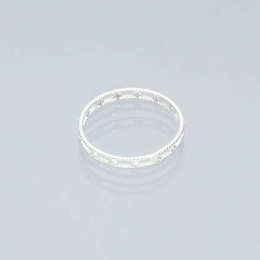 Sterling Silver Openwork Band Ring with Beaded Detail | Minimalist Style - find pick korea