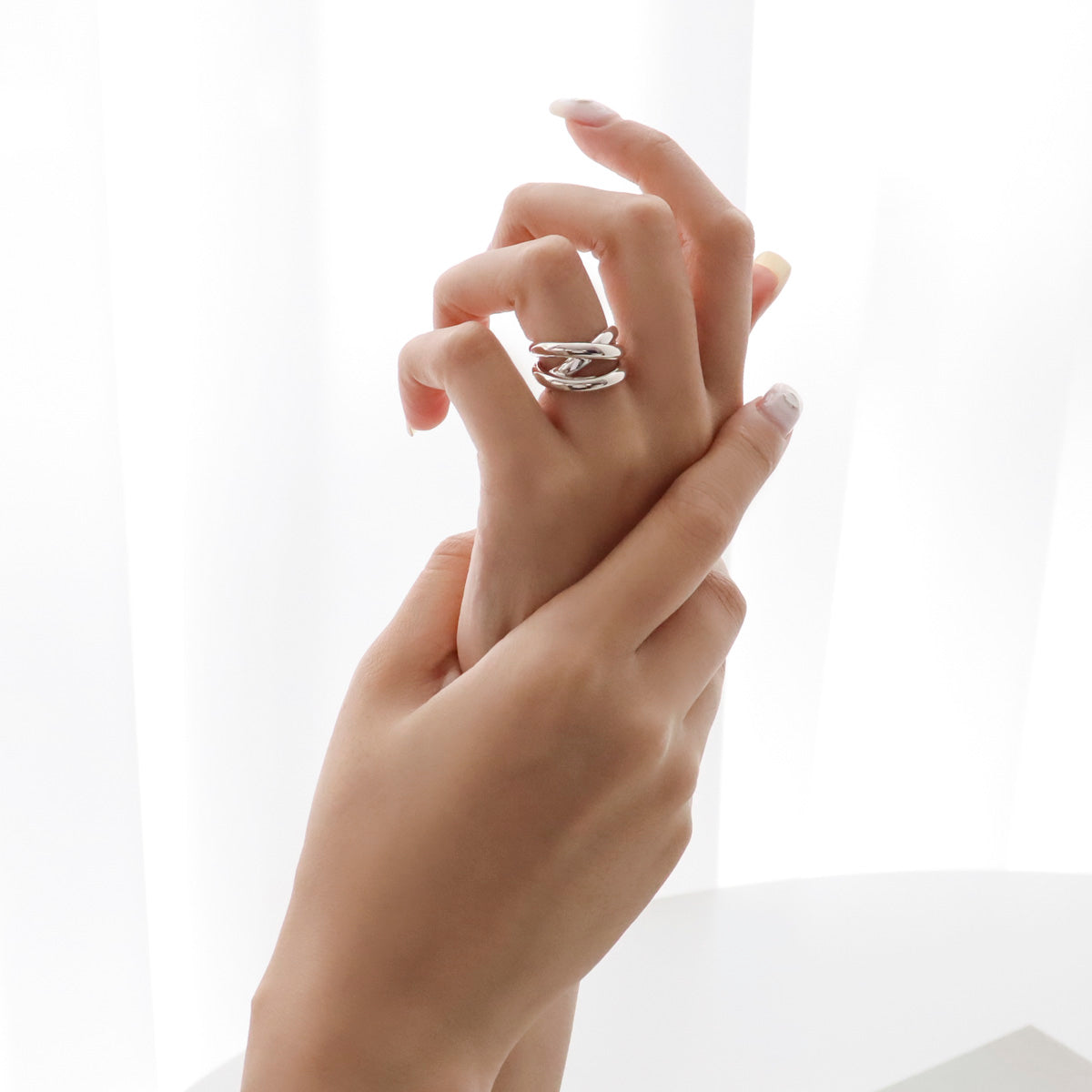 Sterling silver double ring - Interlocking band - find pick korea