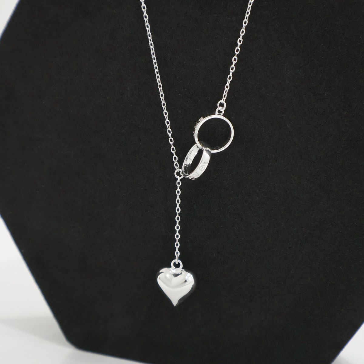 Sterling Silver Heart Pendant Necklace with Interlocking Rings | Fashion Jewelry - find pick korea