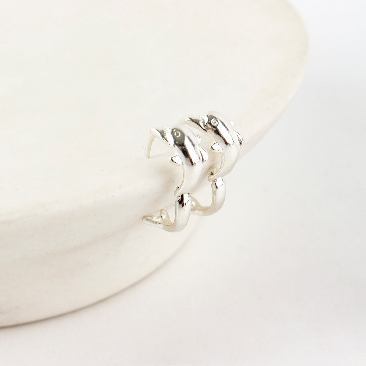 Sterling Silver Dolphin Huggie Earrings - hoop style - find pick korea