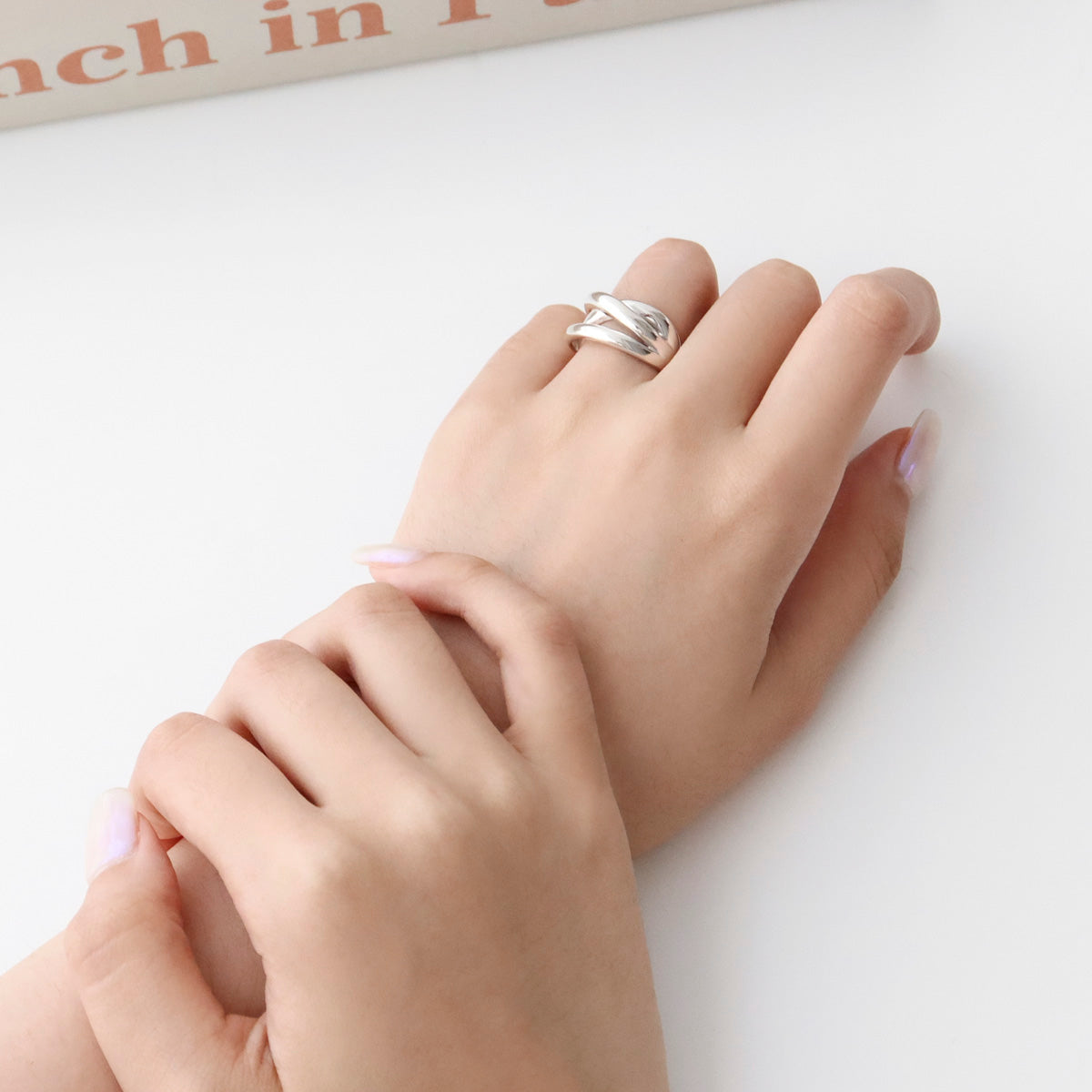 Sterling silver double ring - Interlocking band - find pick korea