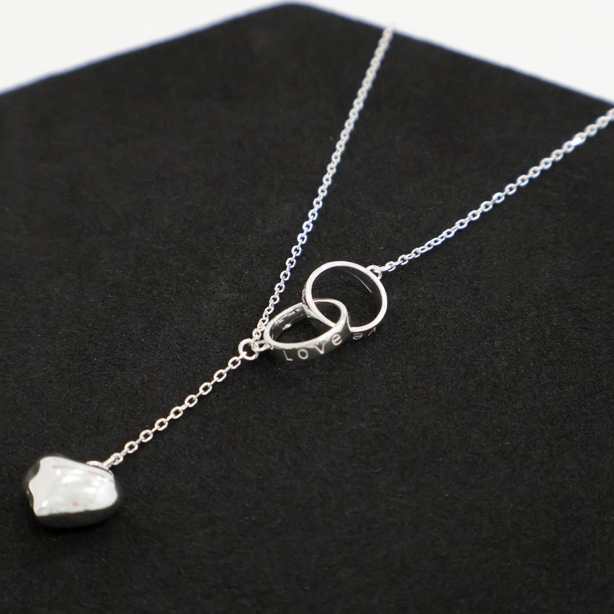 Sterling Silver Heart Pendant Necklace with Interlocking Rings | Fashion Jewelry - find pick korea