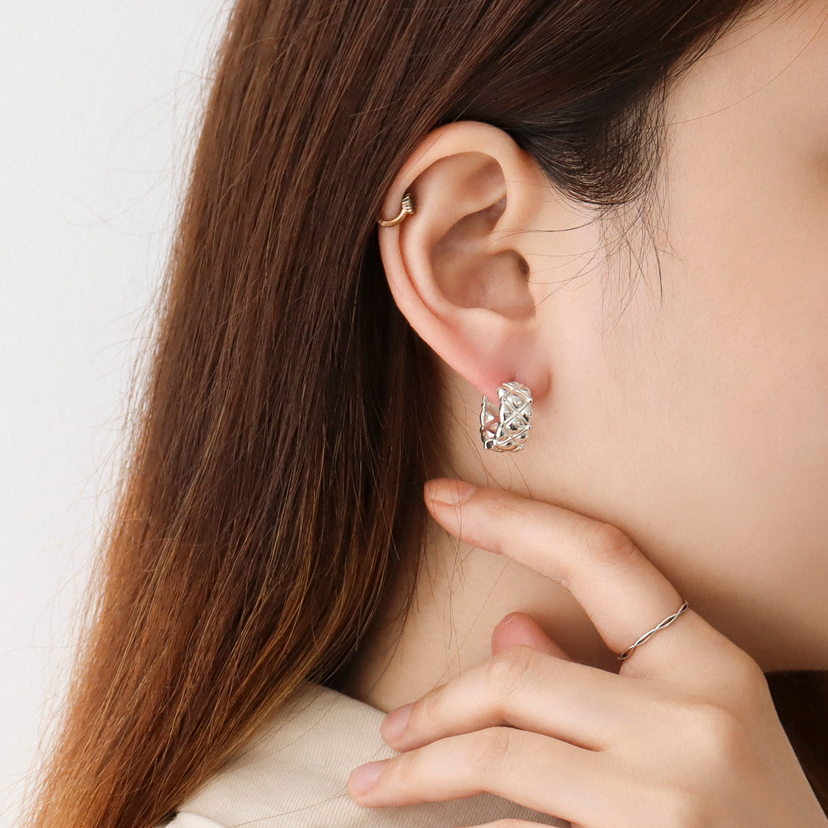 Sterling Silver Wide Huggie Hoop Earrings | Modern and Elegant Design - find pick korea