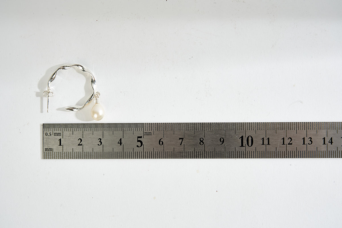 Sterling Silver Pearl Drop Hoop Earrings | Elegant and Modern Design - find pick korea